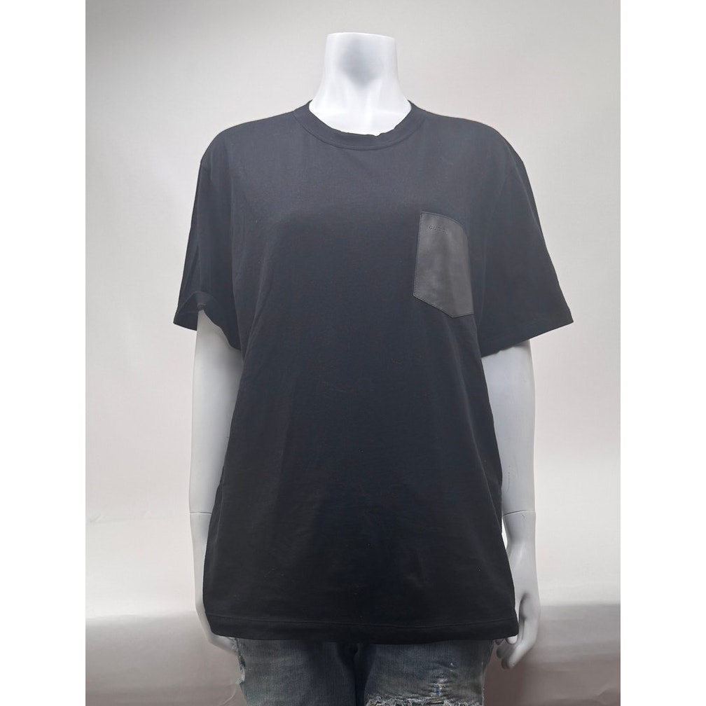 Men's Gucci Nwot Black Leather Chest Pocket Short Sleeve T-Shirt Size L
